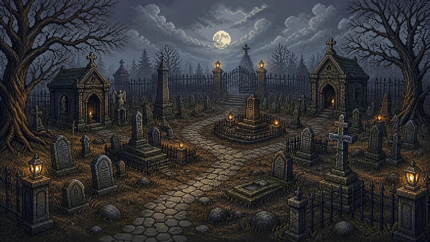 Cemitério, um dos locais do PixelRealm